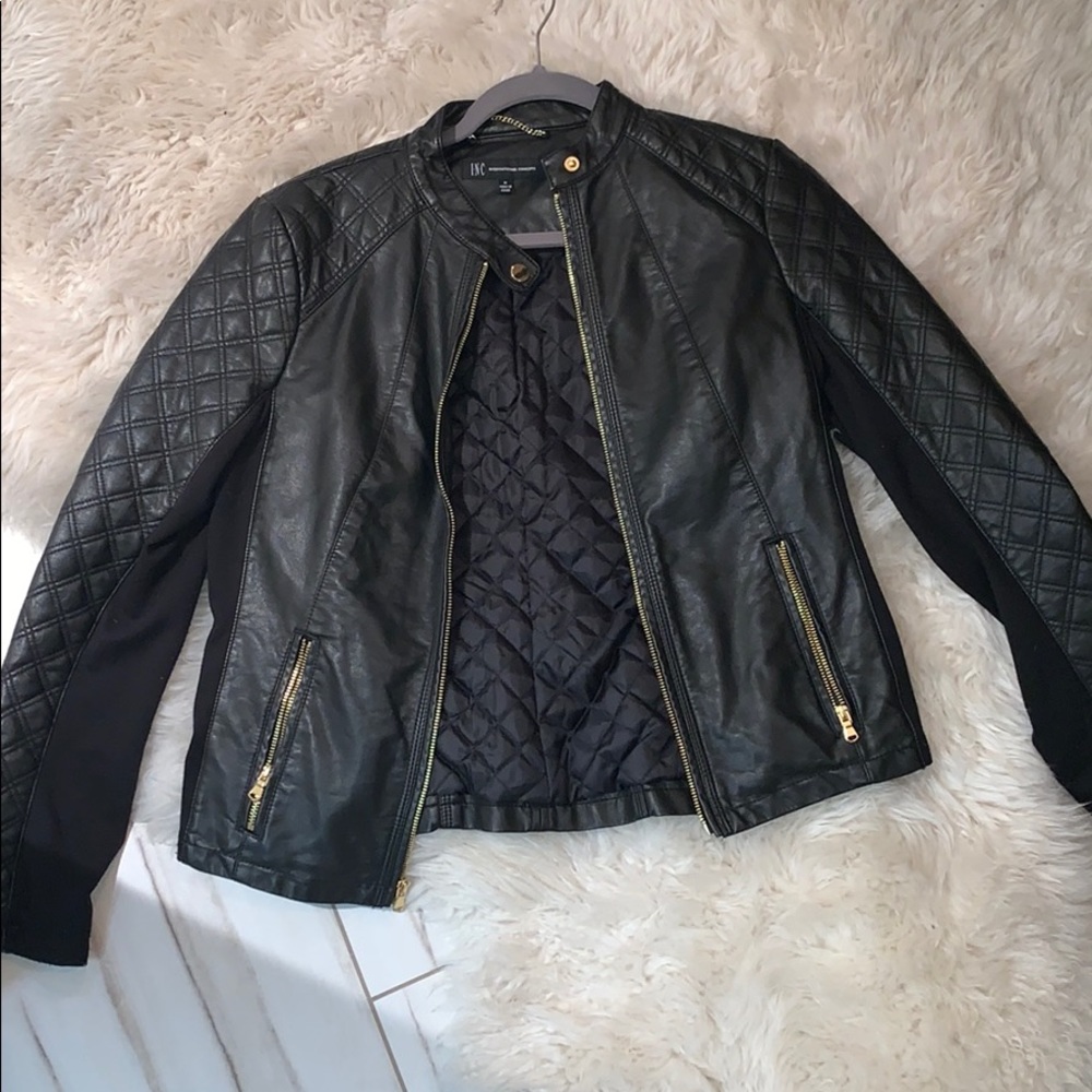 Leather Jacket Gold Accents and Quilted Sleeves
